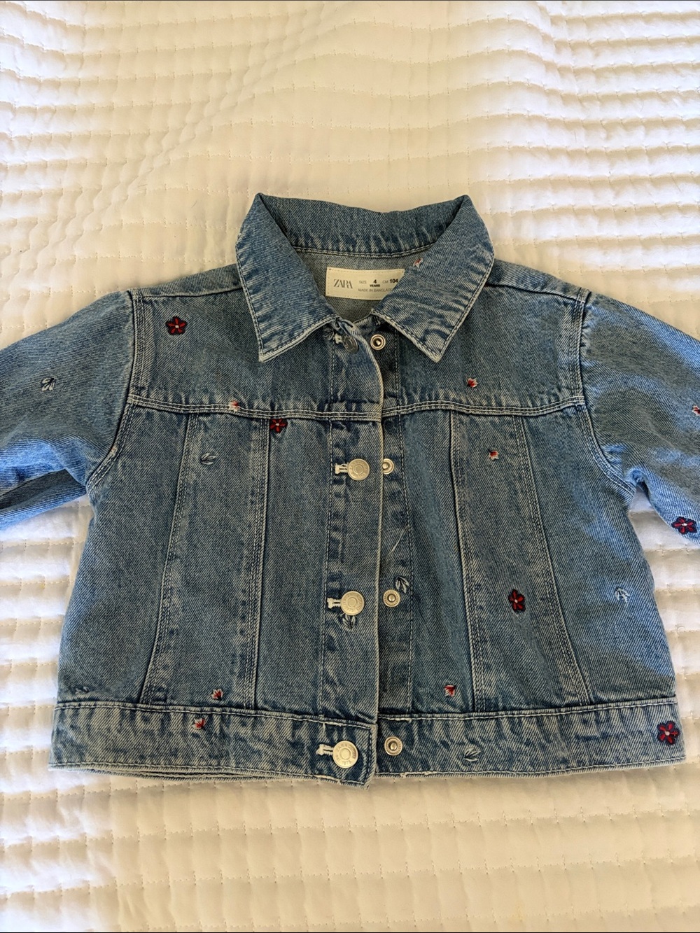 Zara kids Light Blue Denim Jacket with Red Floral Embroidery
